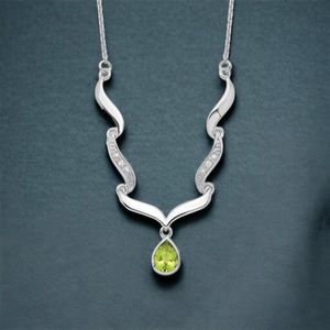 Sterling Silver RH Plated Peridot August Birthstone & White Topaz Necklace